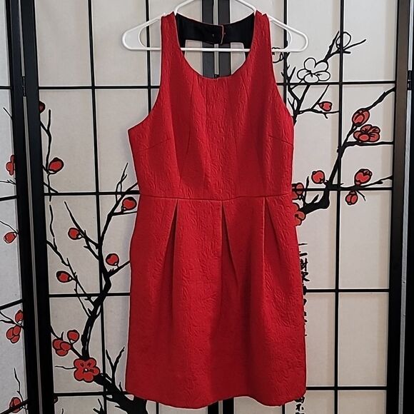 Anthropologie moulinette souers red brocade a-line scoop neck dress - Picture 3 of 13